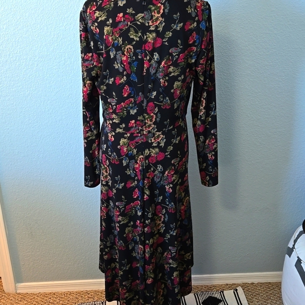 RALPH LAUREN BLACK LABEL Floral Surplice Midi Jersey Dress Sz 12 Vneck - Picture 8 of 14